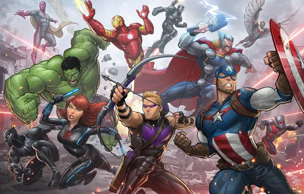 Fiction, the film, Hulk, Iron man, art, Captain America, superheroes, The Avengers