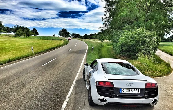 Road, landscape, nature, panorama, Audi R8