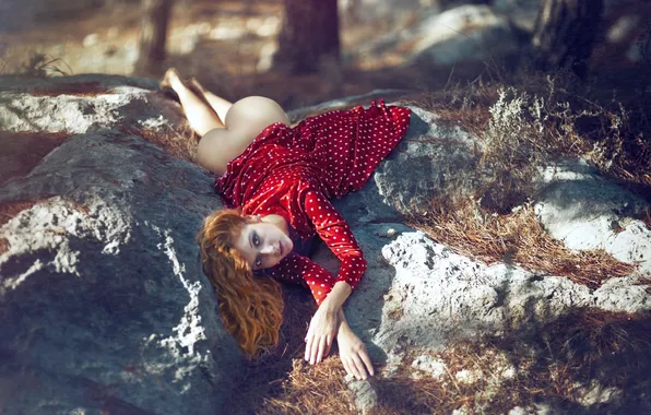 Ass, girl, stones, red, ass, dress, red, girl