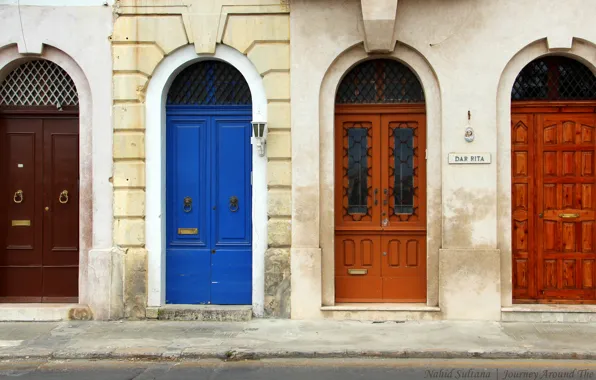 The city, street, door, colorful doors of Malta