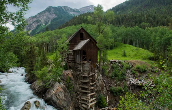 Picture mountains, river, Crystal Mill