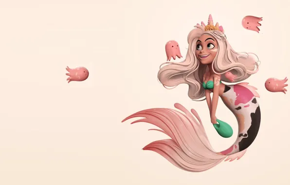 Art, fantasy, the little mermaid, children's, Danny Mac, Mermay, small octopus