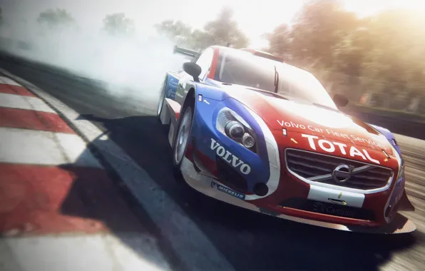 Machine, race, the game, smoke, Volvo, turn, Codemasters, Grid 2