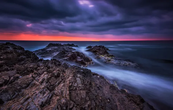 Sea, beach, landscape, sunset, nature, sunrise, stones, rocks