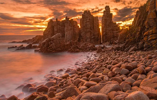 Picture sea, stones, rocks, Victoria, Australia, glow, Cape Woolamai