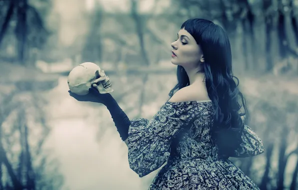 Picture girl, Gothic, skull, dress