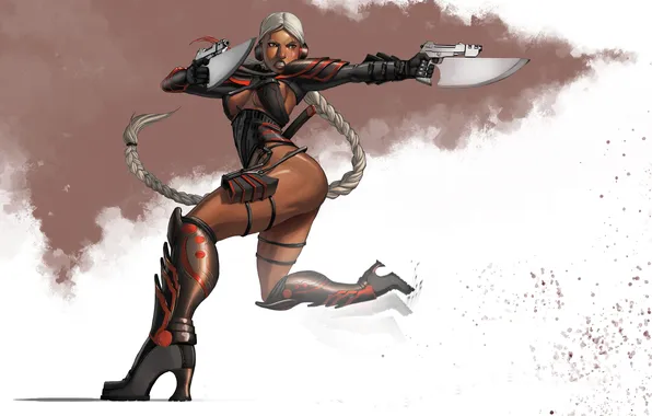 Ass, chest, girl, hair, guns, body, blade, costume