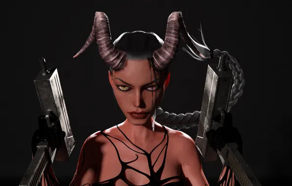 Look, the demon, horns