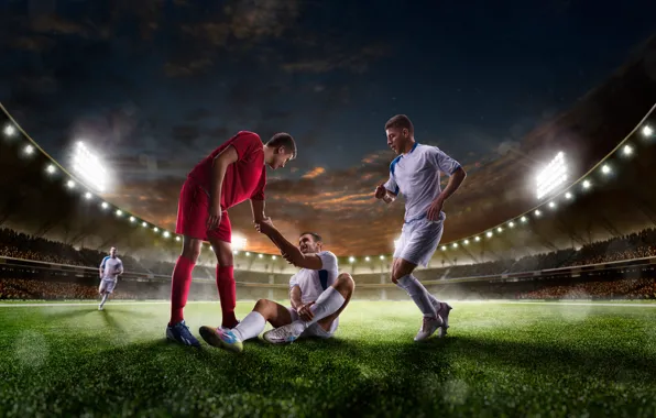 Picture field, the sky, grass, night, lights, lawn, football, uniform