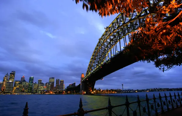 Bridge, lights, home, the evening, Australia, Bay, Sydney