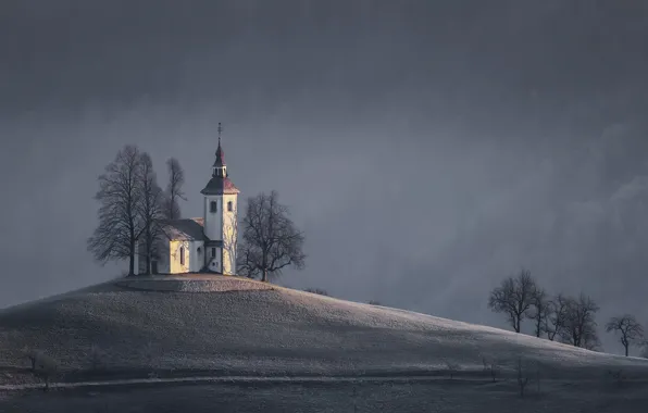 Sunrise, Slovenia, St Thomas Church, nr Skofja Loka