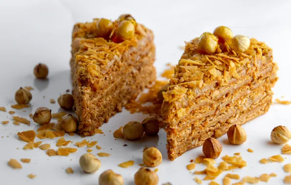Cake, nuts, hazelnuts, honey