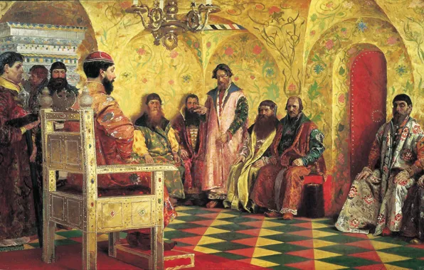 Andrey RYABUSHKIN, Romanov Chambers, The seat of Tsar Mikhail Fedorovich, with the boyars in his …