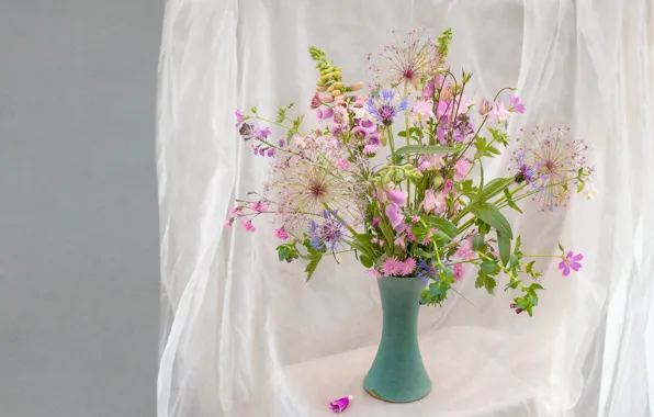 Tenderness, bouquet, fabric, cornflower, digitalis