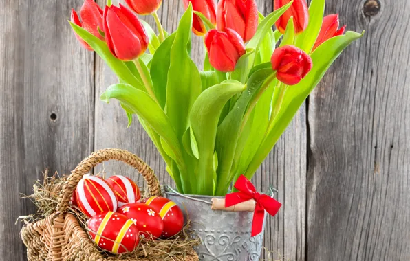 Eggs, Easter, tulips, red, flowers, tulips, eggs, easter