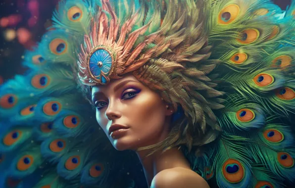 Look, girl, decoration, face, style, fantasy, bird, portrait