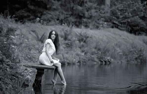 Water, girl, b/W, legs, the bridge, Lviv, Irene, Ivan Borys
