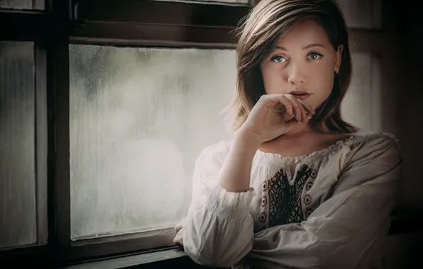 Look, girl, mood, hand, window, blouse, embroidery, Leonie