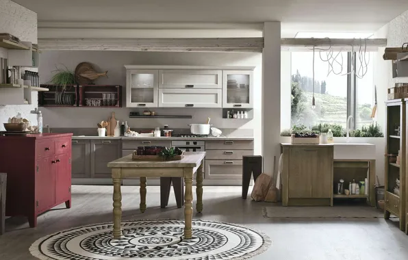 Style, Villa, interior, Italy, kitchen, dining room, dining area, Italian design