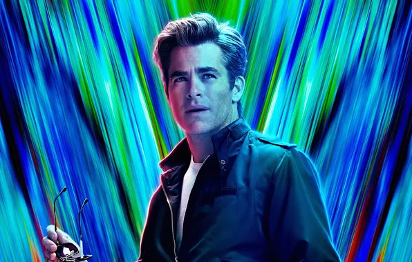 Background, glasses, jacket, poster, Chris Pine, comic, Chris Pine, DC Comics