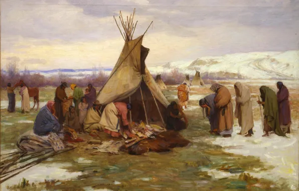 Picture the Indians, Joseph Henry Sharp, Dividing, The Chief's Property