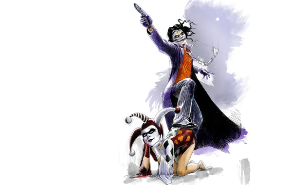 Picture gun, fantasy, character, minimalism, woman, art, man, Joker