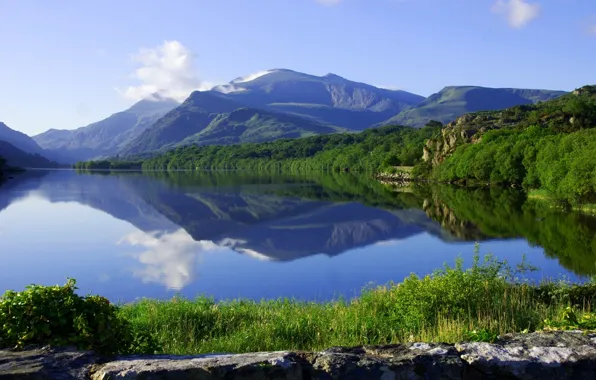 Picture forest, mountains, lake, reflection, England, England, Wales, Wales