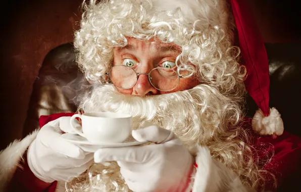 Eyes, look, tea, portrait, surprise, glasses, Christmas, Cup