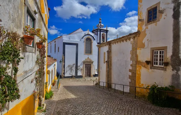 Picture street, home, Church, Portugal, Óbidos