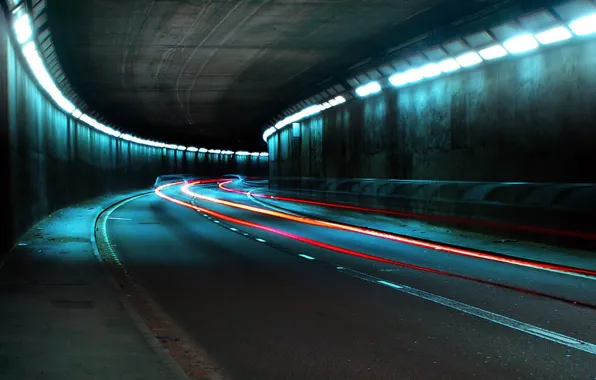 Road, lights, The tunnel