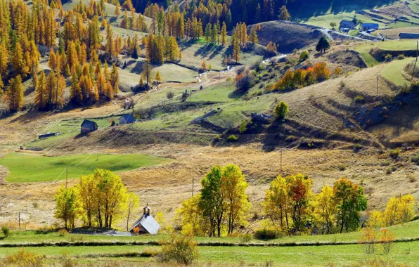 Autumn, trees, mountains, nature, France, home, Valberg