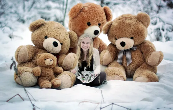 Picture girl, mood, toys, bears