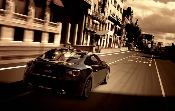 Road, clouds, strip, speed, home, black, Toyota, Toyota