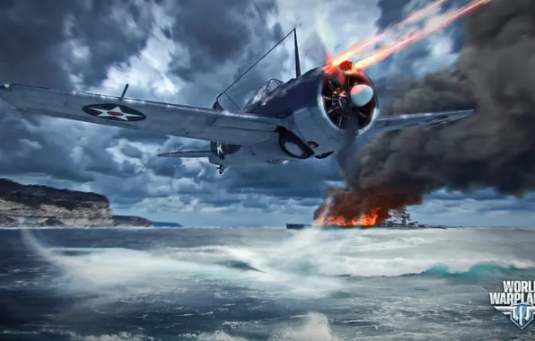 Picture the plane, fire, ship, aviation, air, MMO, Wargaming.net, World of Warplanes