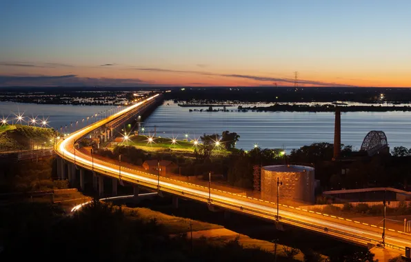 Picture city, lights, bridge, night, Khabarovsk