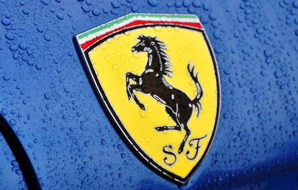 Drops, blue, blur, logo, logo, ferrari, Ferrari