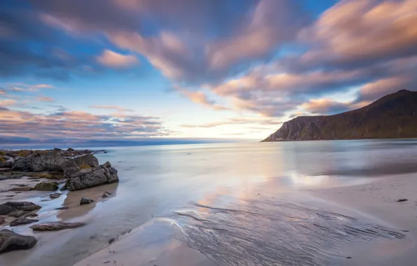 Sand, sea, beach, the sky, clouds, landscape, mountains, nature