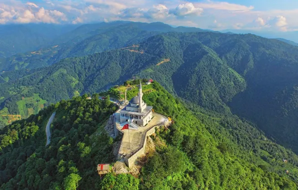 Mountains, Turkey, mosque, Rize, Mount Qibla Mosque