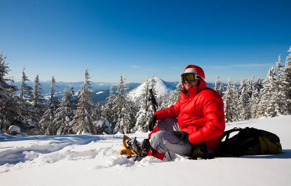 Picture winter, forest, the sky, the sun, snow, trees, landscape, mountains