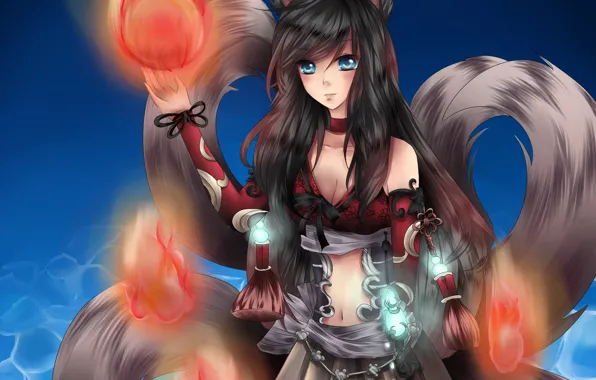 Picture look, girl, magic, ears, art, Fox, league of legends, tails