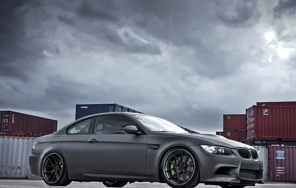 The sky, clouds, black, tuning, bmw, BMW, coupe, Matt