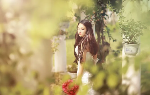 Girl, background, Asian