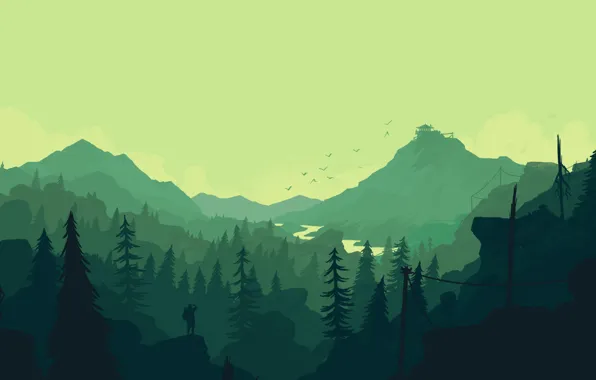Mountains, The game, People, Forest, View, Silhouette, Hills, Landscape