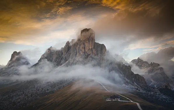Picture house, sky, landscape, Italy, nature, mountains, clouds, rocks