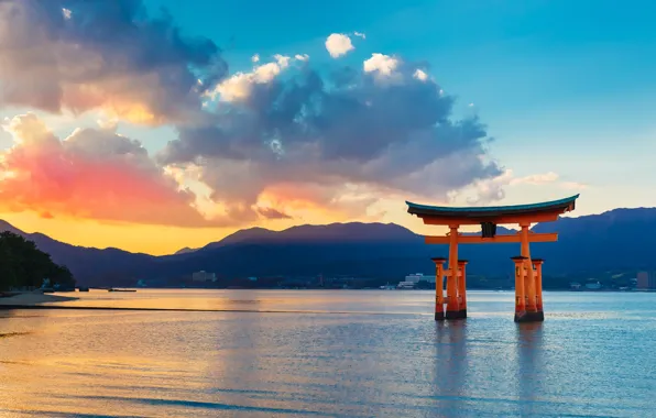 Landscape, space, the ocean, dawn, stay, silence, gate, Japan