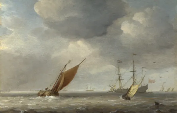 Picture ship, picture, sail, seascape, Willem van de Velde the Younger, Small Dutch ships in the …