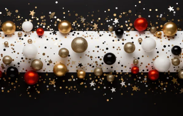 Stars, balls, balls, Shine, sequins, Christmas, red, New year