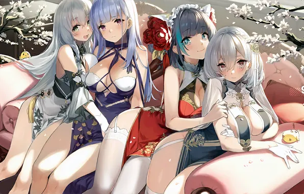 Girl, sexy, cleavage, long hair, dress, boobs, anime, beautiful