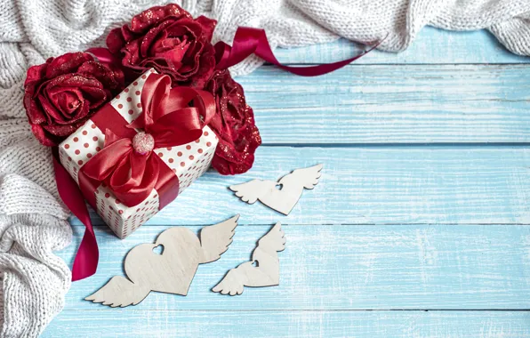 Love, flowers, holiday, box, gift, heart, Board, roses
