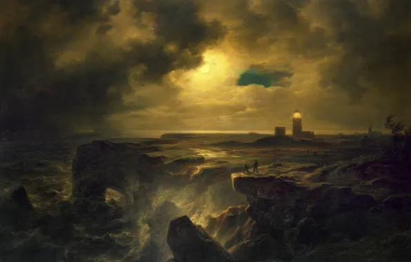Landscape, picture, Helgoland in Moonlight, Christian Morgenstern, Christian Ernst Bernhard Morgenstern